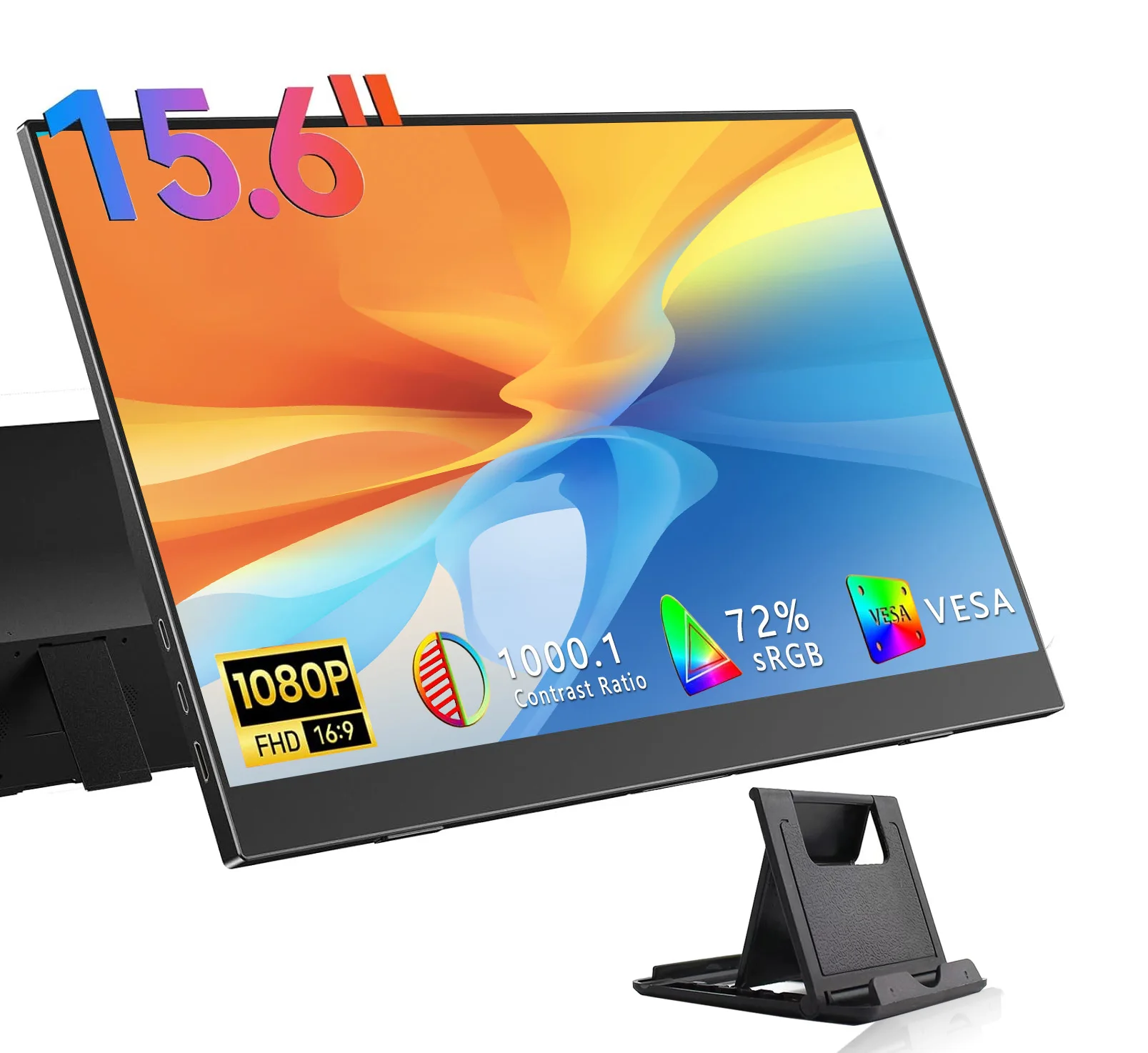 15.6 Inch Portable Monitor 72%sRGB 1920*1080P FHD IPS 1000:1 With Type-C Mini HDMI For Phone Laptop TV PS4/5 XBox Dack Switch