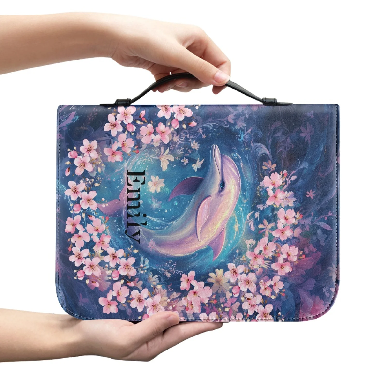XIXIRIMIDO Dolphin Cherry Blossom Art New Trend Protective Bible Bag for Adults PU Leather Bible Case