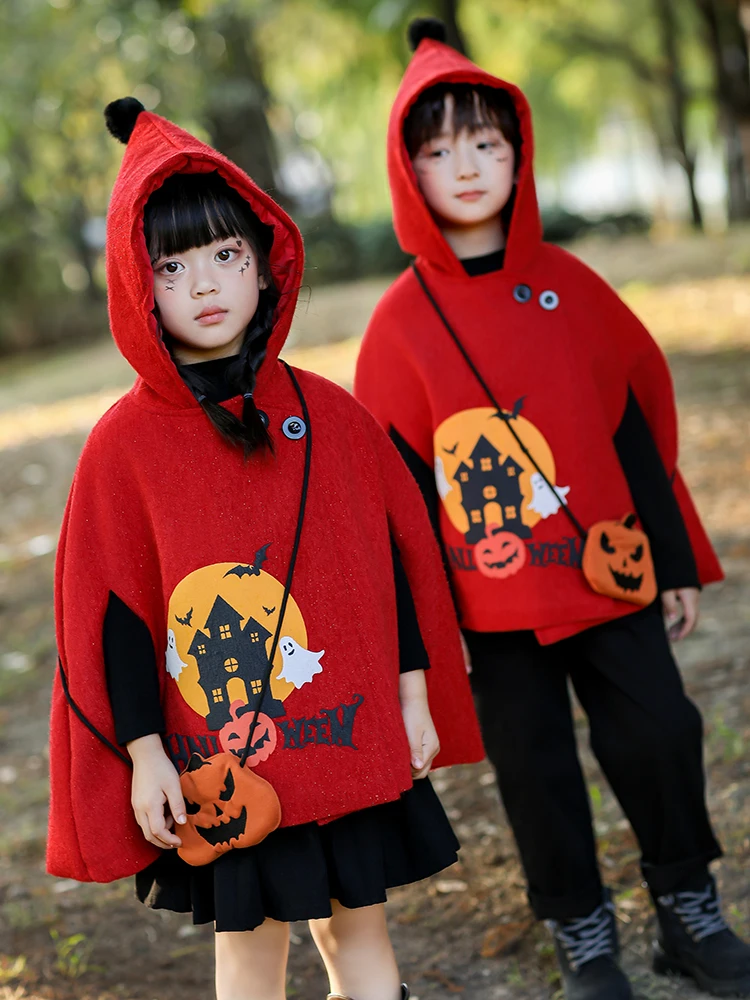 Robe magique d'halloween pour garçons et filles, tenue de sorcière chauve-souris rouge, vêtements de spectacle sur scène tendance, nouvelle collection