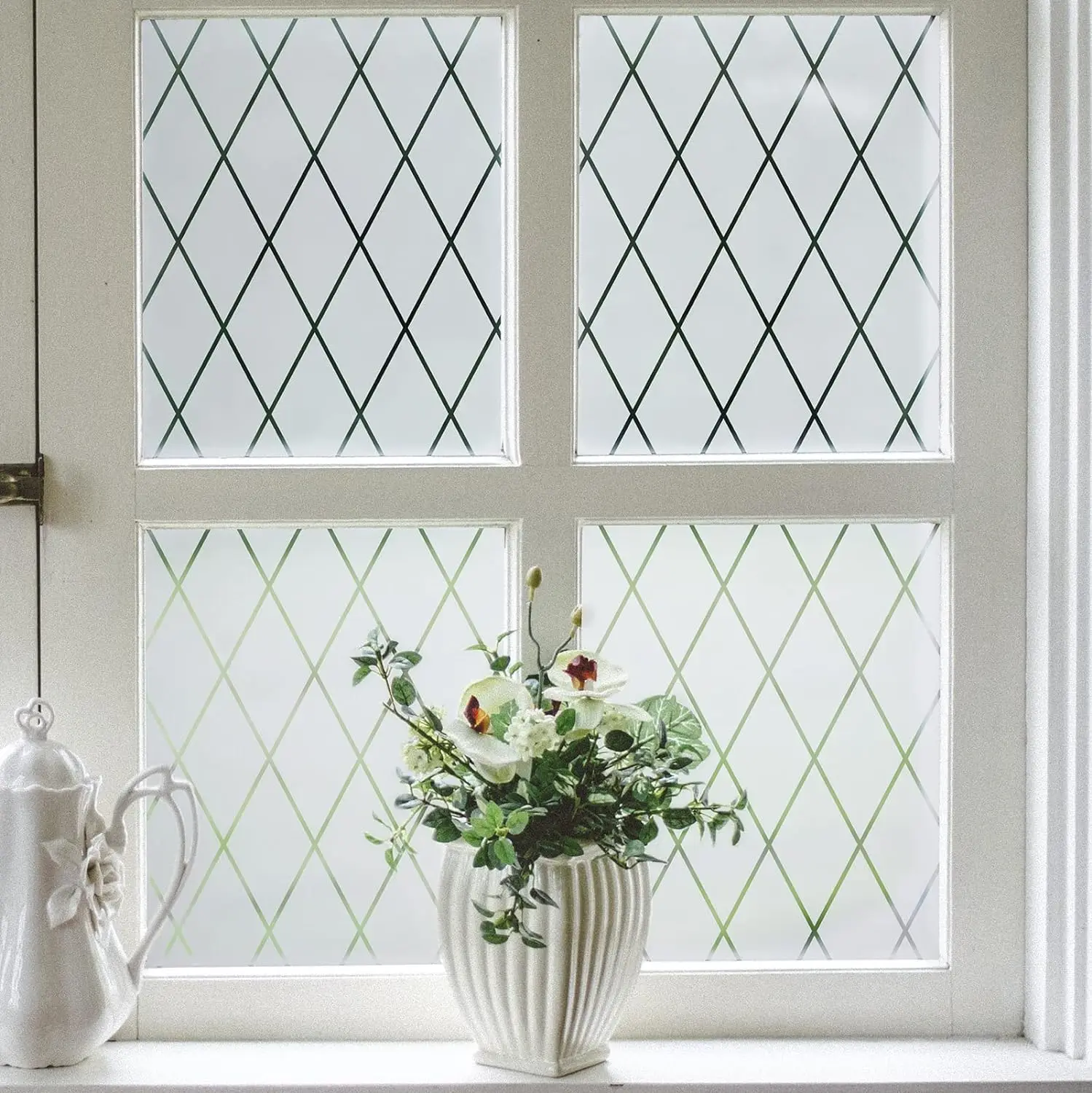 Lattice Frosted Window Film Window Privacy Film Static Cling Window Vinyl Opaque Glass Sticker Non Adhesive Anti-UV