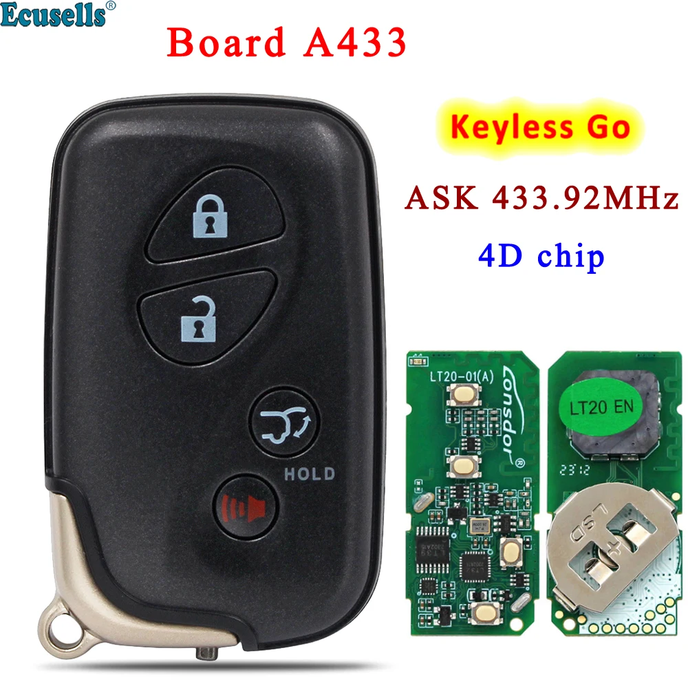 4 Button Keyless Go Smart Remote Key ASK 433.92MHz 4D Chip for Lexus IS ES GS LS460 LX570 B77EA P1 98 Board A433