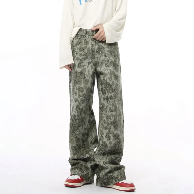 Limited Quantity of Autumn New Products American Retro Style Leopard Print Pants Unisex Street Hip-hop Washed Hanging Pants