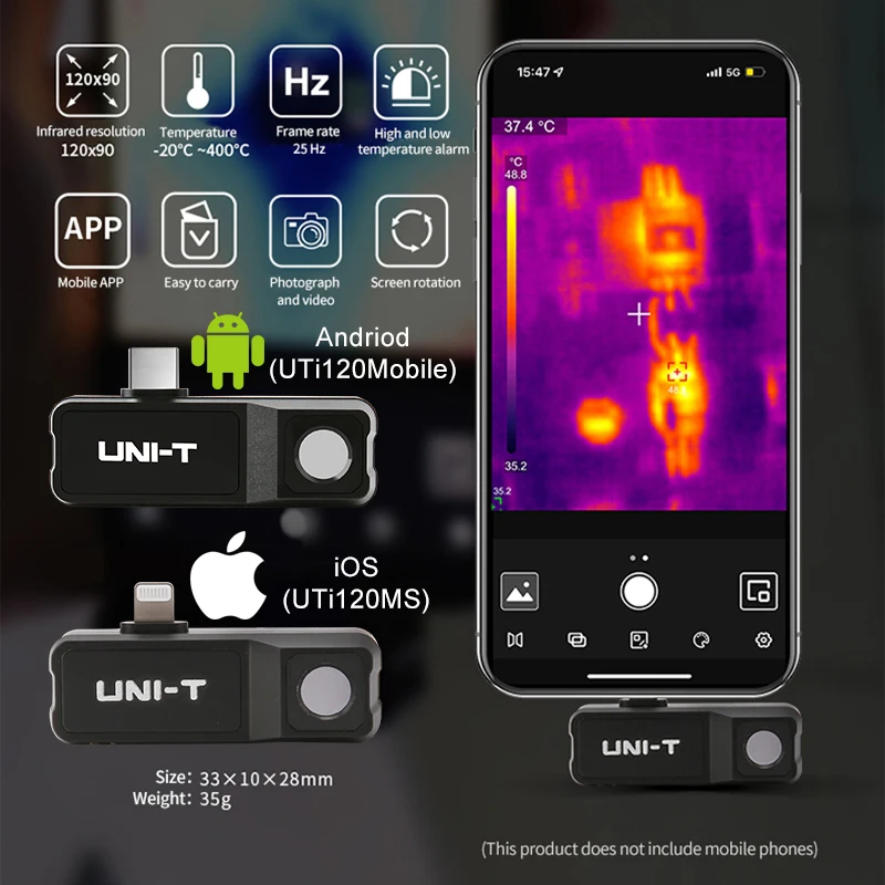 UNI-T UTi120 Mobile UTi120MS Thermal Camera for iPhone iOS & Android Thermal Imager 120X90 Infrared Image Thermographic Camera view 2