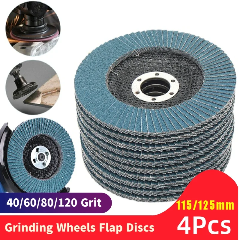 4pcs Quality Flap Disc 115/125mm Sanding Disc Abrasive pad 40/60/80/120 Grit Grinding Wheels For Angle Grinder Metal Polishing