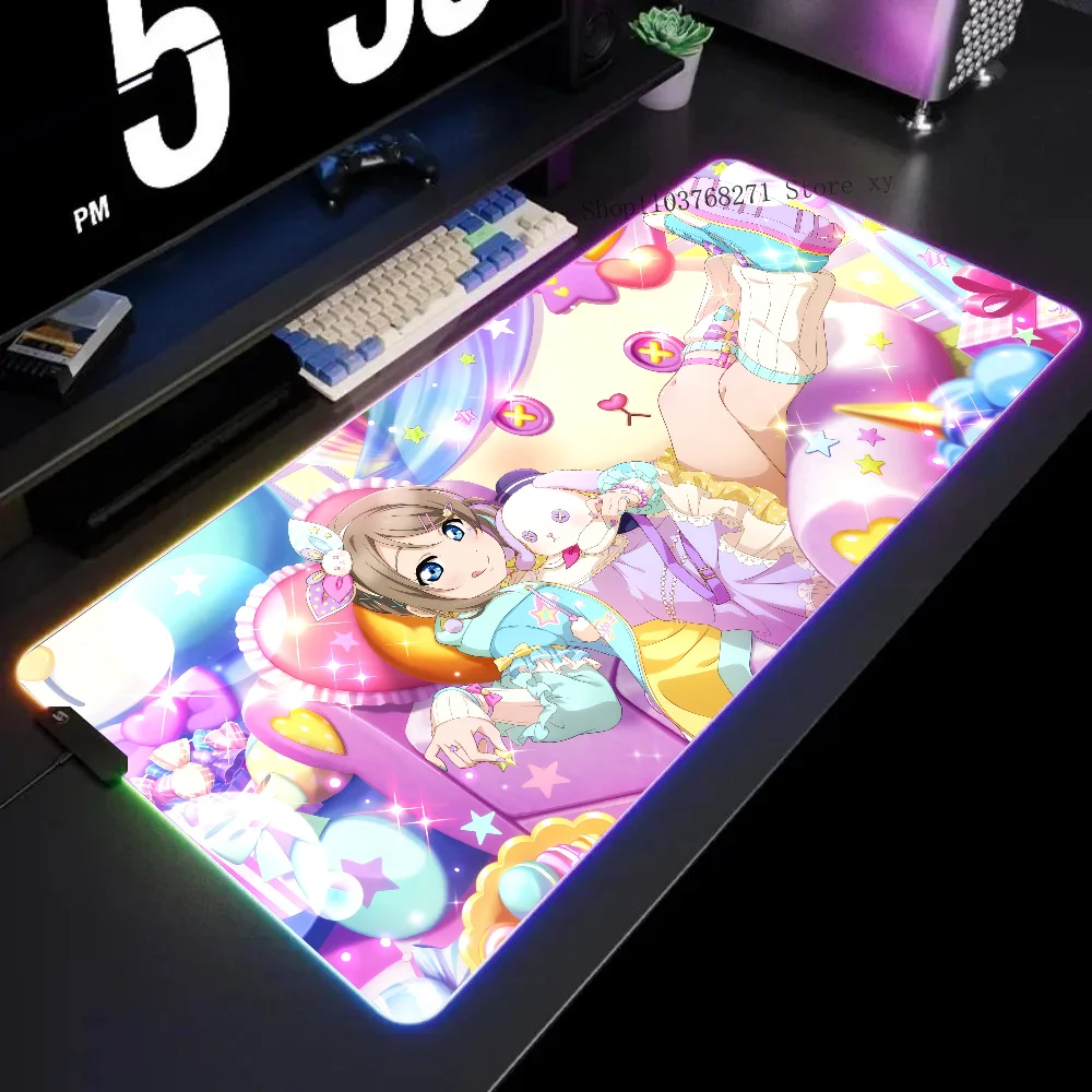 

Watanabe You Love Live Sunshine Mousepad XXL RGB Gaming Mouse Pads HD Black Gamer Accessories Large LED