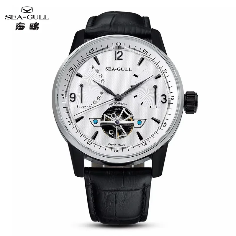 

Seagull Flywheel Watch for Men Automatic Mechanical Watches Complete Calendar Energy Indicator Mutifunction Clock 5Bar 44mm 1327