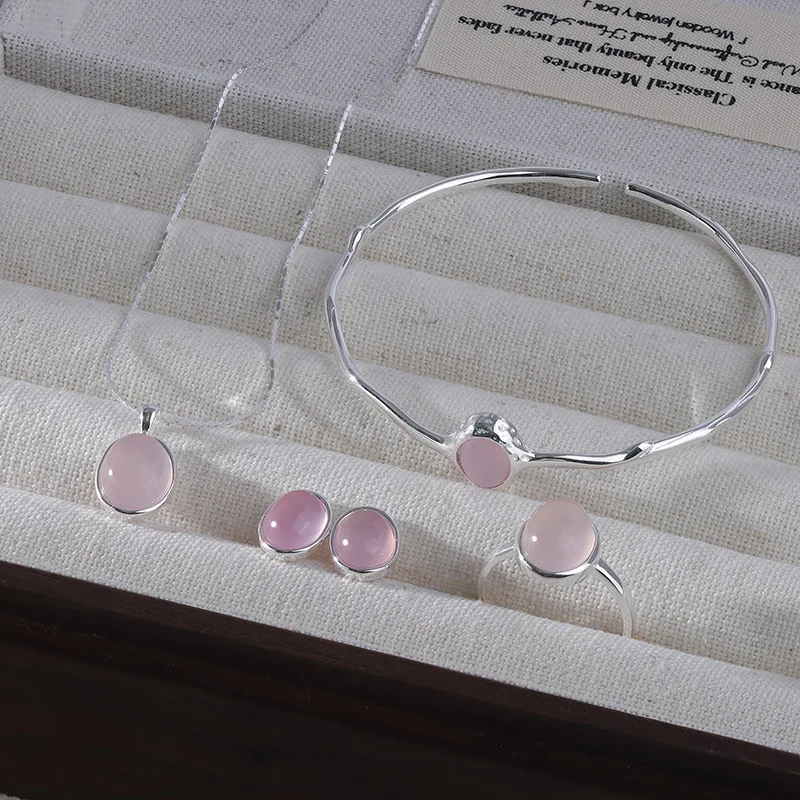 natural-pink-agate-jewelry-set-s925-sterling-silver-sweet-oval-necklace-ring-women-elegant-gentle-earrings-fashion-accessories