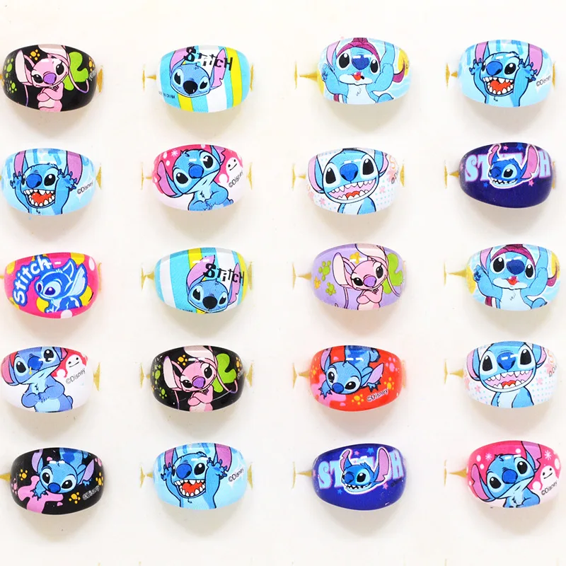 Disney Kids Rings Cartoon Angel Stitch Acrylic Rings Girl Baby Toys Jewelry Accessories Kindergarten Small Gift Party Decoration