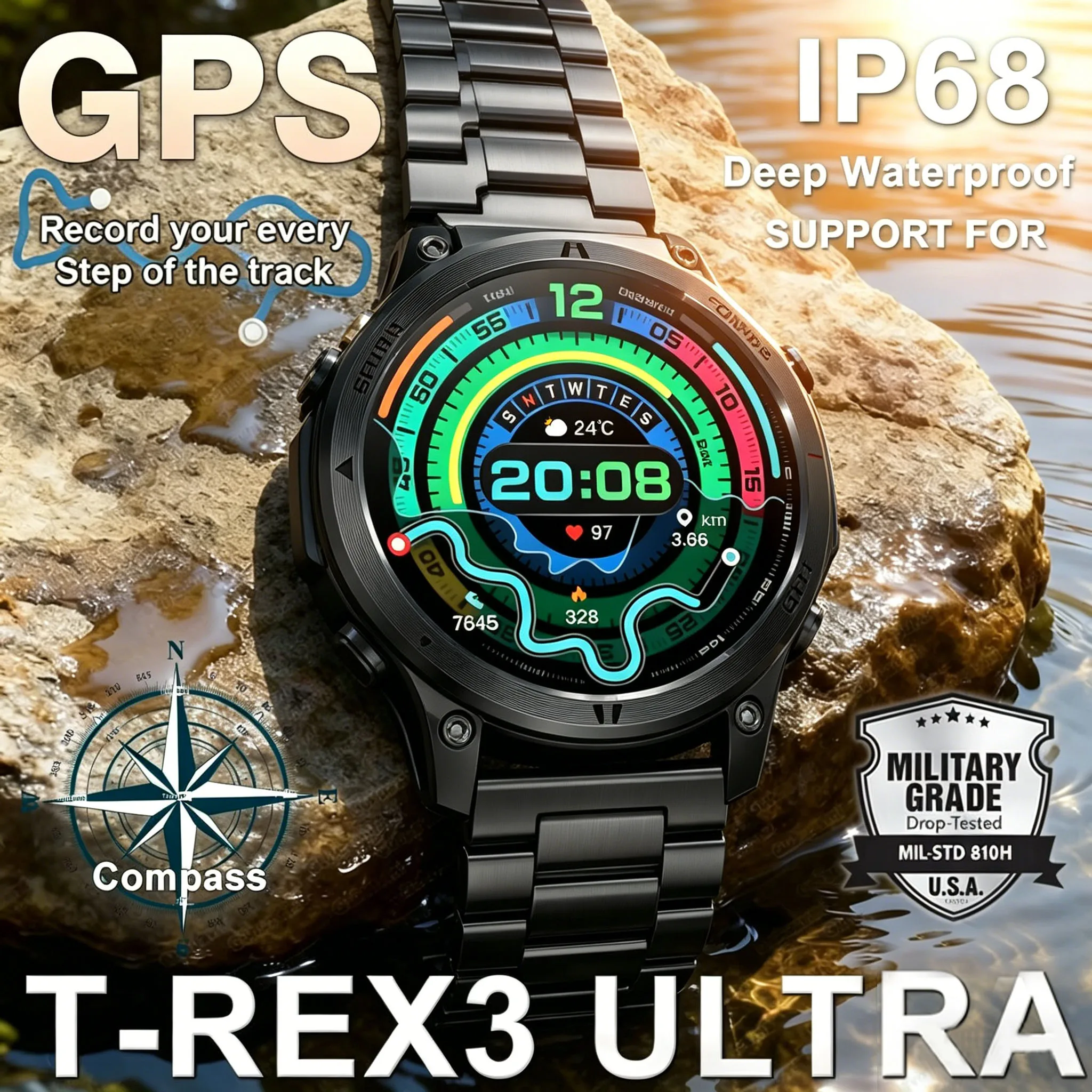 

Новые смарт-часы 2026 года с GPS для мужчин, 1,46-дюймовый HD AMOLED-экран, компас, Bluetooth-звонки, водонепроницаемость IP68, спортивные смарт-часы для Android и iOS
