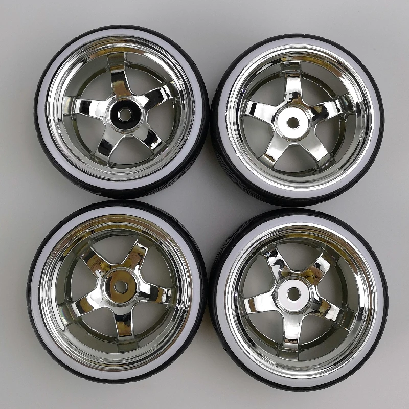 4pcs 6/9mm Offset 1/10 Scale Plastic Wheel Rim with Hard Plastic Tires with Soft Insert RC Car Drift On Road Touring Model Hobby