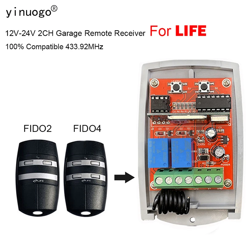 receptor de controle remoto porta de garagem life fido2 fido4 43392 mhz 2ch 9v24v substituicao fido 4 01