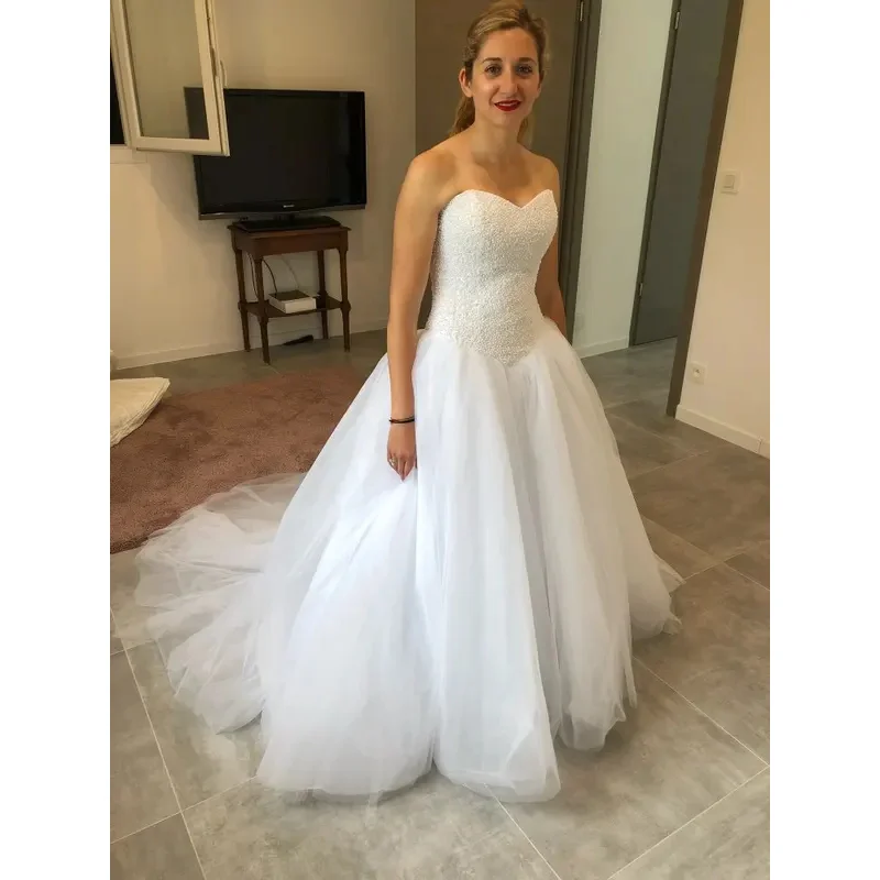 Wedding Dresses Strapless Wedding Dress With Court Train Classic Ball Gown Cusotmized Party Dress For Girls