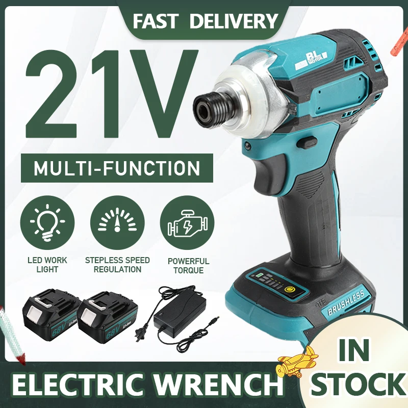 

21V Cordless Electric Screwdriver Speed Brushless Impact Wrench Rechargable Drill Driver LED Light For Makita Battery