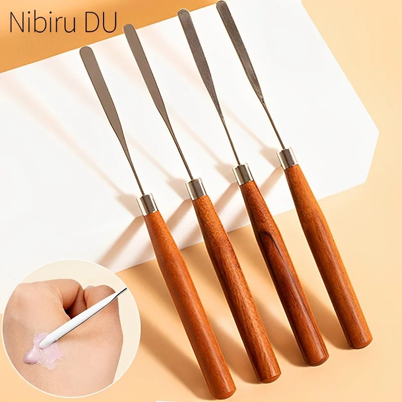 

Stainless Steel Mixing Spatula Tool Nail Art Wooden Handle Spatuler Rod Metal Stirring Mixing Pigment Stick Manicure Tool