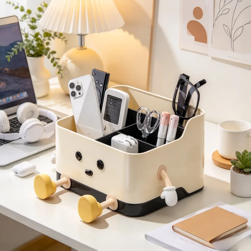 1Pc Multifunctional Desktop Cosmetic Storage Organizer, Countertop Makeup Display Box with Decor Stickers