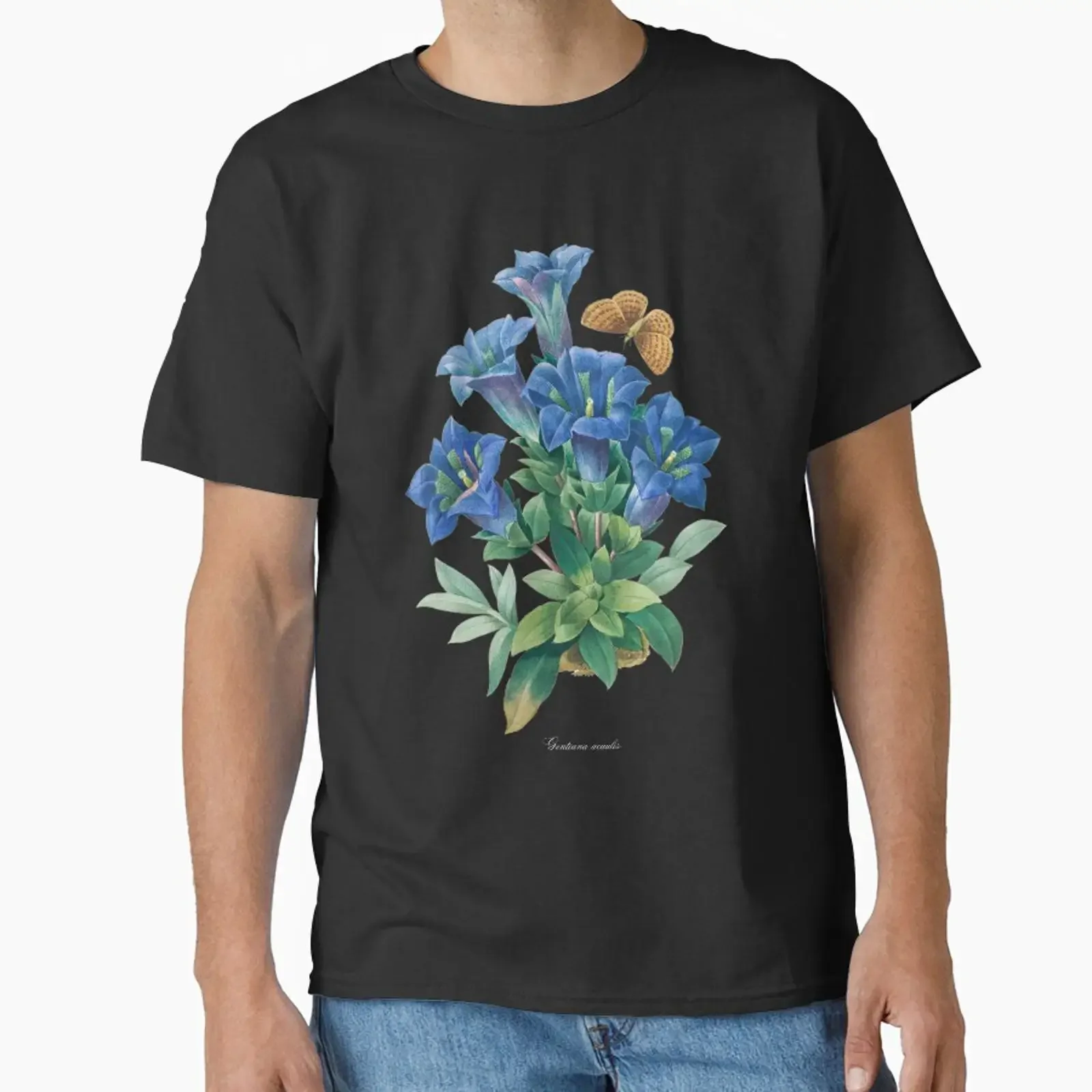 Blue Trumpet Gentian by Pierre Joseph Redouté Scientific name Classic T Shirt vintage Washed Slightly designer clothes Casual