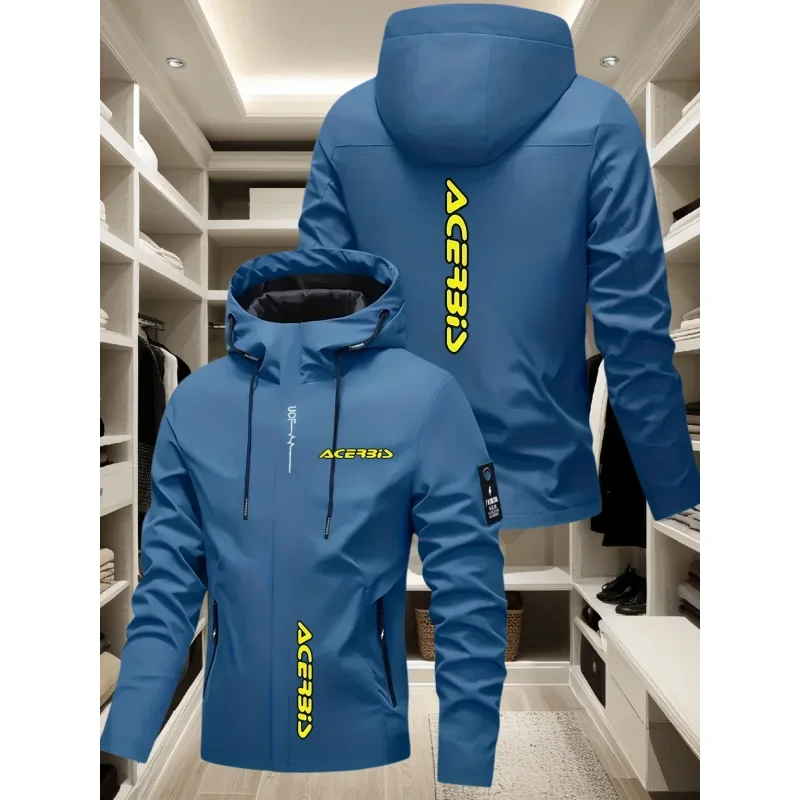 New Men's Off-Road Motorcycle Style Hooded Jacket BIS Bright Yellow Logo Print Windproof Versatile Casual Functional Jacket