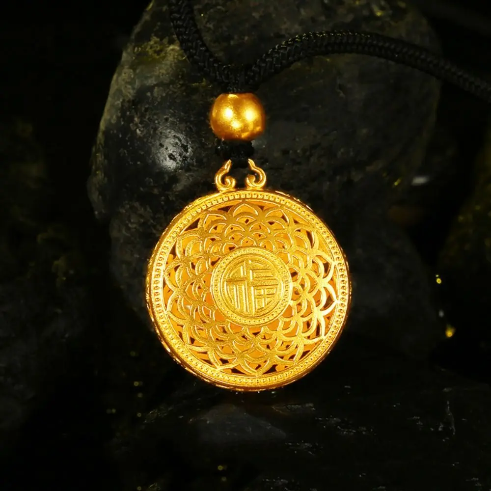 Brass Gilding Hollow Lotus Necklace Pendant Chinese Style Accessories Golden Collarbone Chain Personality Round