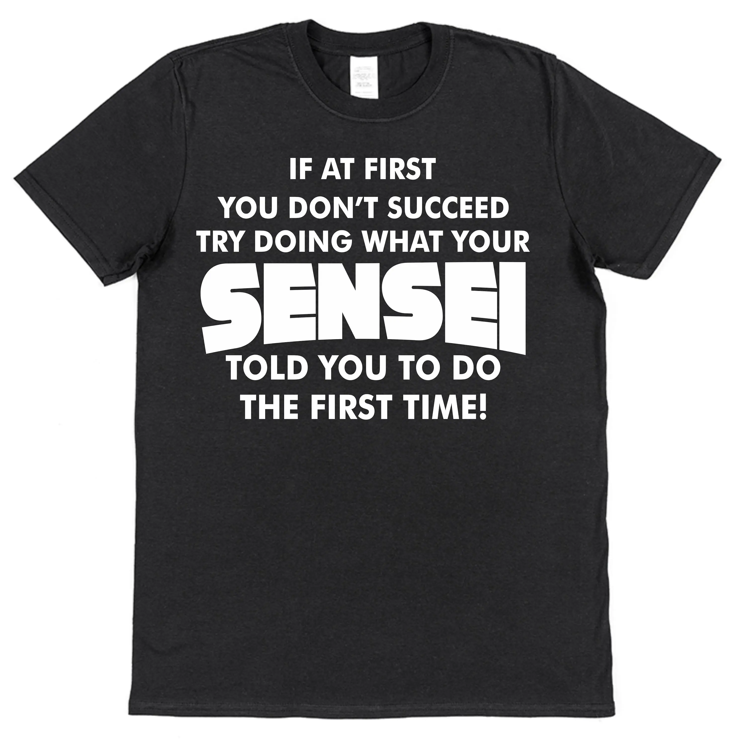 If At First You Don't Succeed Sensei Cotton T Shirt For Karate Teacher Black Belt Martial Arts