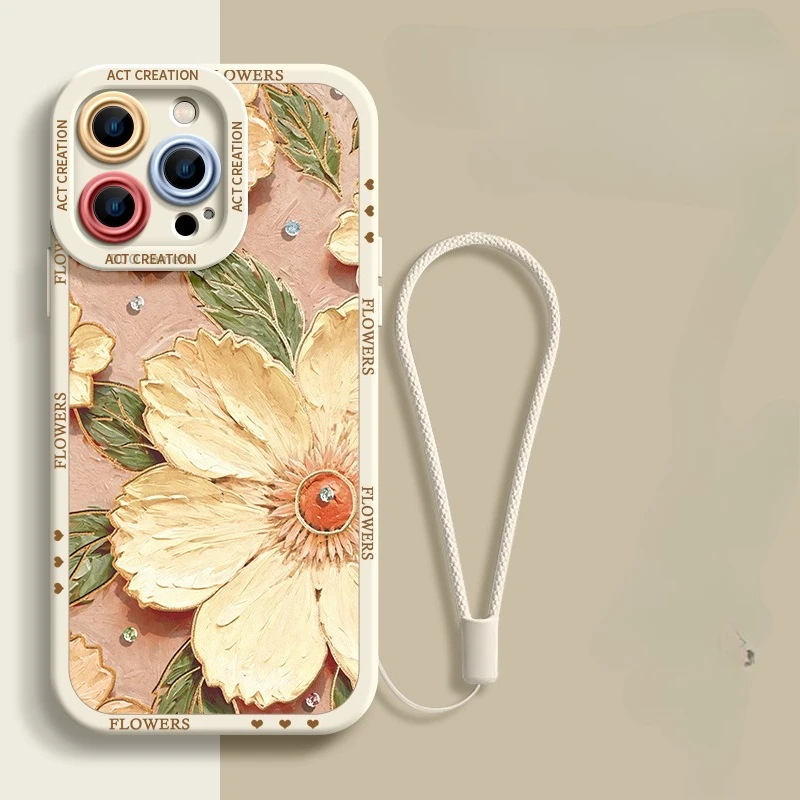 

Oil Painting Flower Suitable for IPhone 16/15/14 Plus 16/15/14/13/12/11 ProMax Silicone Phone Case Anti Drop Protective Case