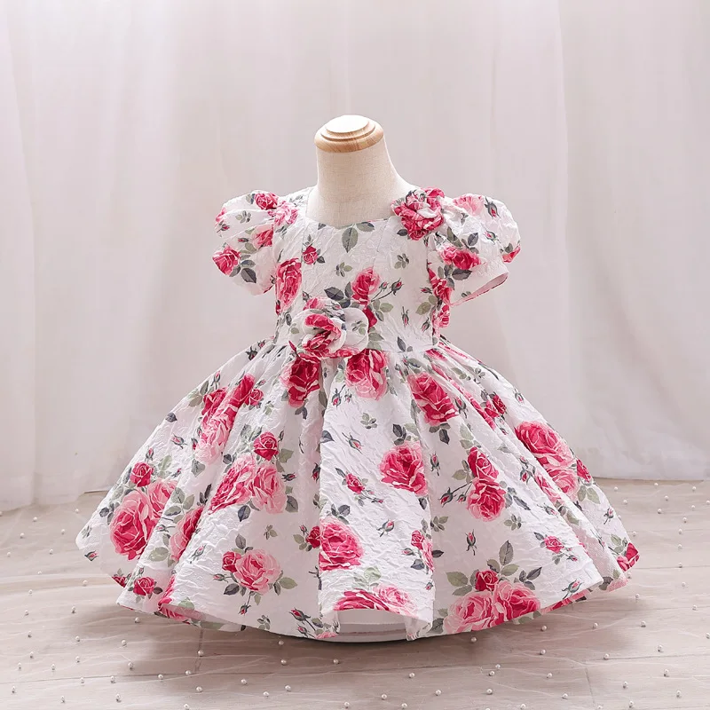

Children Rose Floral Dress Pink Princess Party Dresses for Kids Ball Gown Baby Holiday Clothing 2 to 10 Years