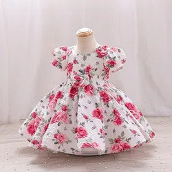 Children Rose Floral Dress Pink Princess Party Dresses for Kids Ball Gown Baby Holiday Clothing 2 to 10 Years