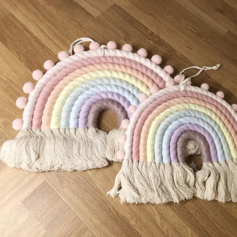 97BC Rainbow Macrame Suspensão parede para berçário decoração casa Presente delicioso