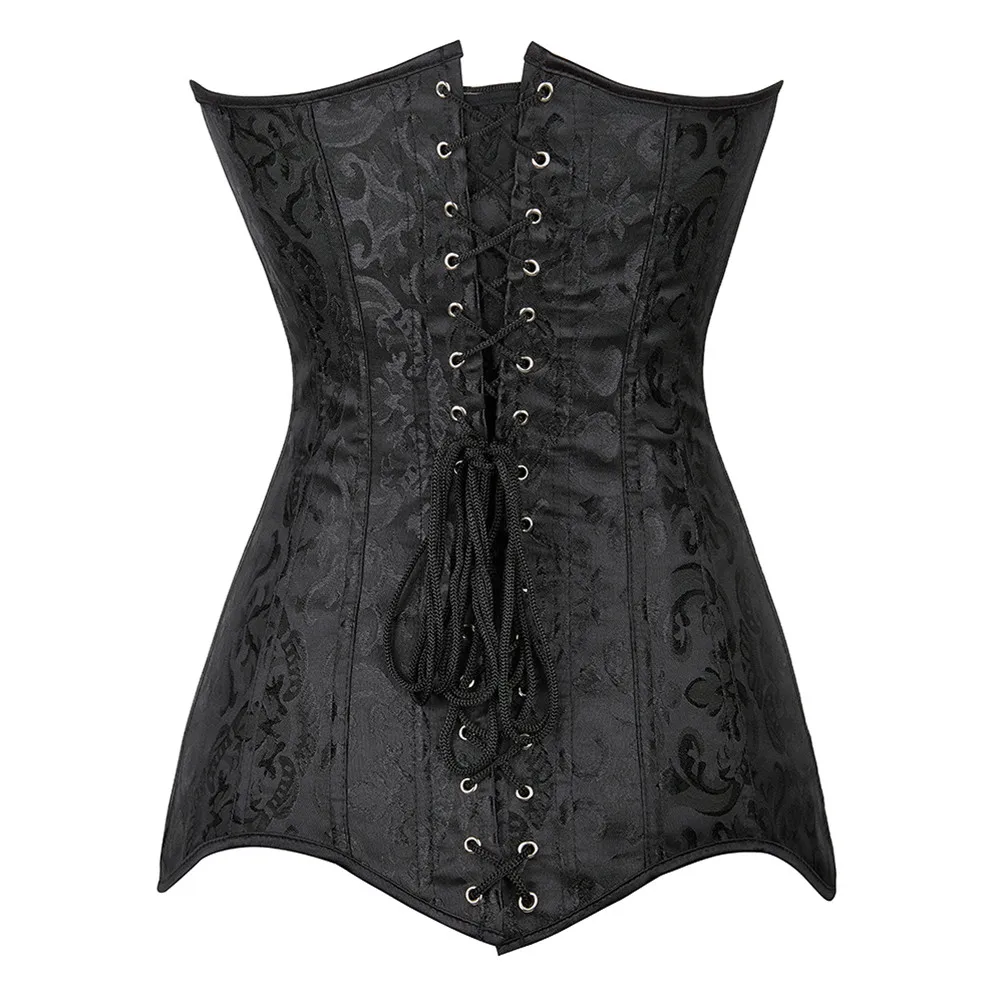 Women Sexy Corset Gothic Long Torso Corsets Satin Black Overbust Waist Training Bustier Shapewear Cincher Plus Size Corselet