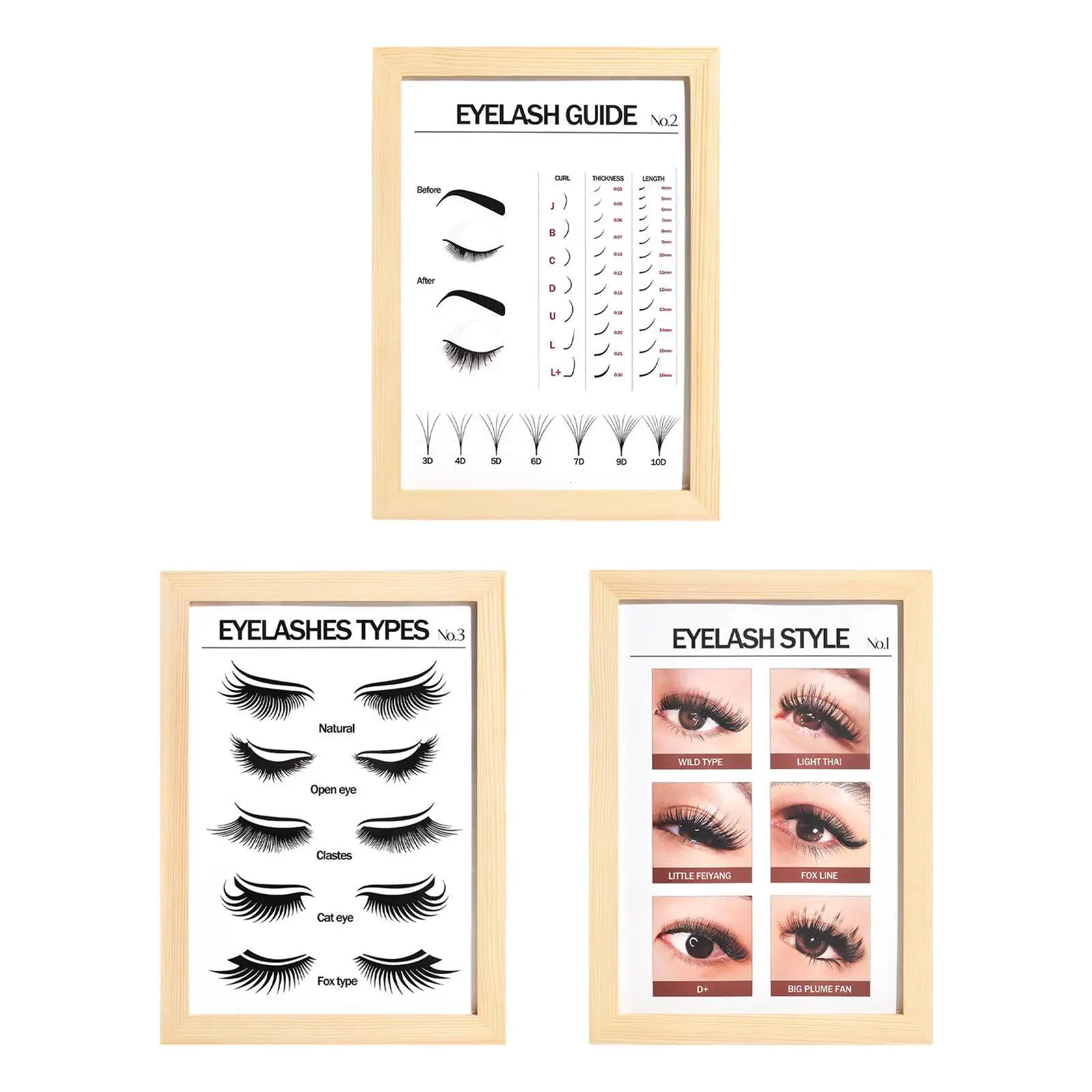 Beauty Salon Decor Lashes Wall Art Wood Frame Salon Art Poster Wall Decor Eyelash Extension Styles Guide for Studios, Cafe