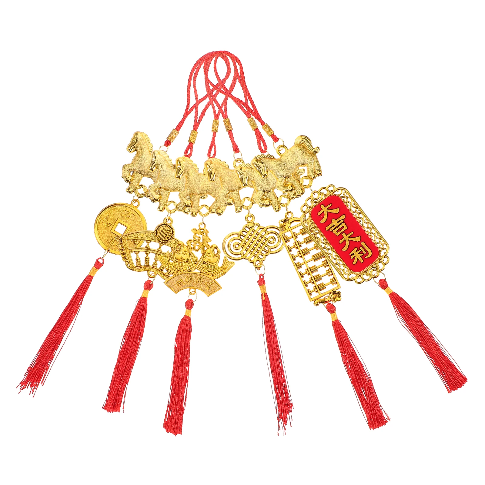 

6pcs Chinese New Year Horse Charms 2026 Zodiac Animal Pendants Fengshui Tassel Ornaments Rearview Mirror Car Decorations