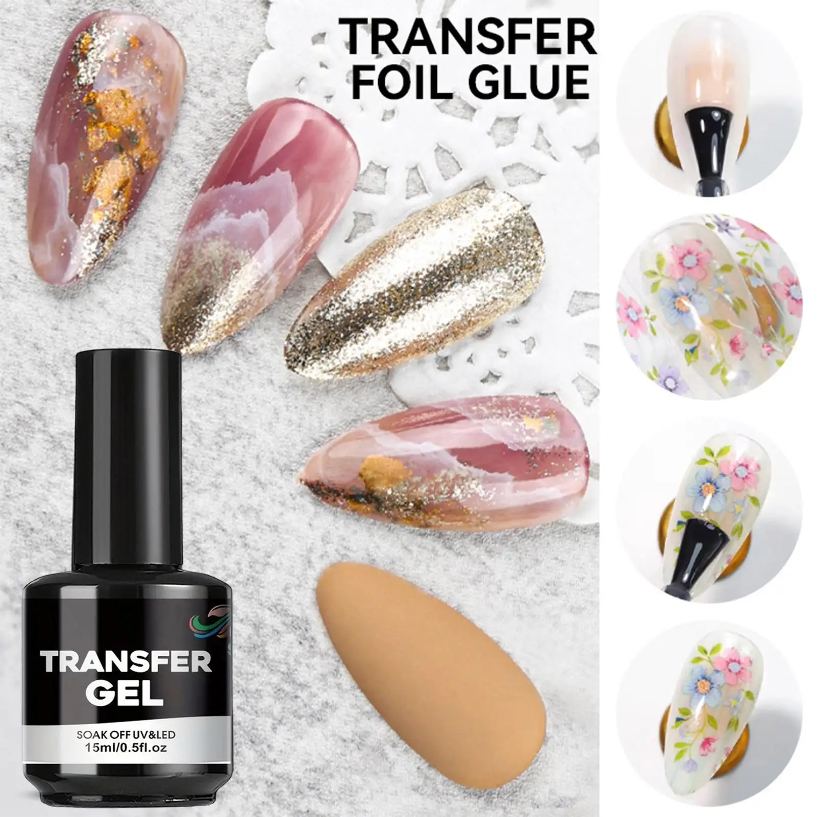 

Nail Transfer Gel 15ml Strong Adhesion Fingernails Stickers Adhesive Transfer Foil Gel for Nails for Beginners Women Beauty