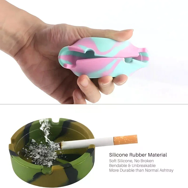 

Portable Camouflage Ashtray Anti-scalding Cigarette Holder Environmentally Friendly Soft Round Silicone Ashtray Ashtray Holder