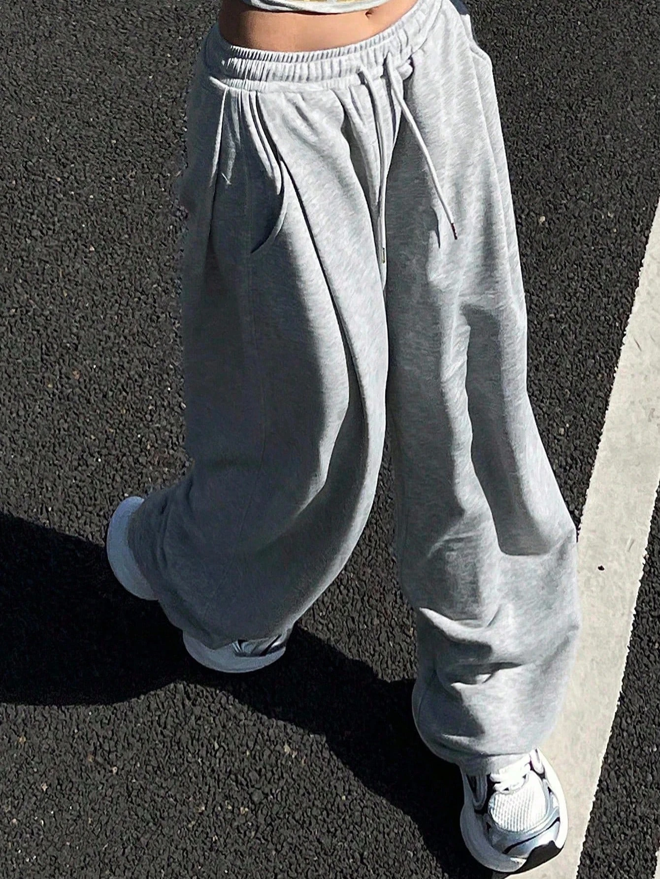 سراويل رياضية كاجوال نسائية عالية الخصر/طويلة فضفاضة مستقيمة سراويل الركض النسائية أزياء الشارع الشهير مقاس كبير