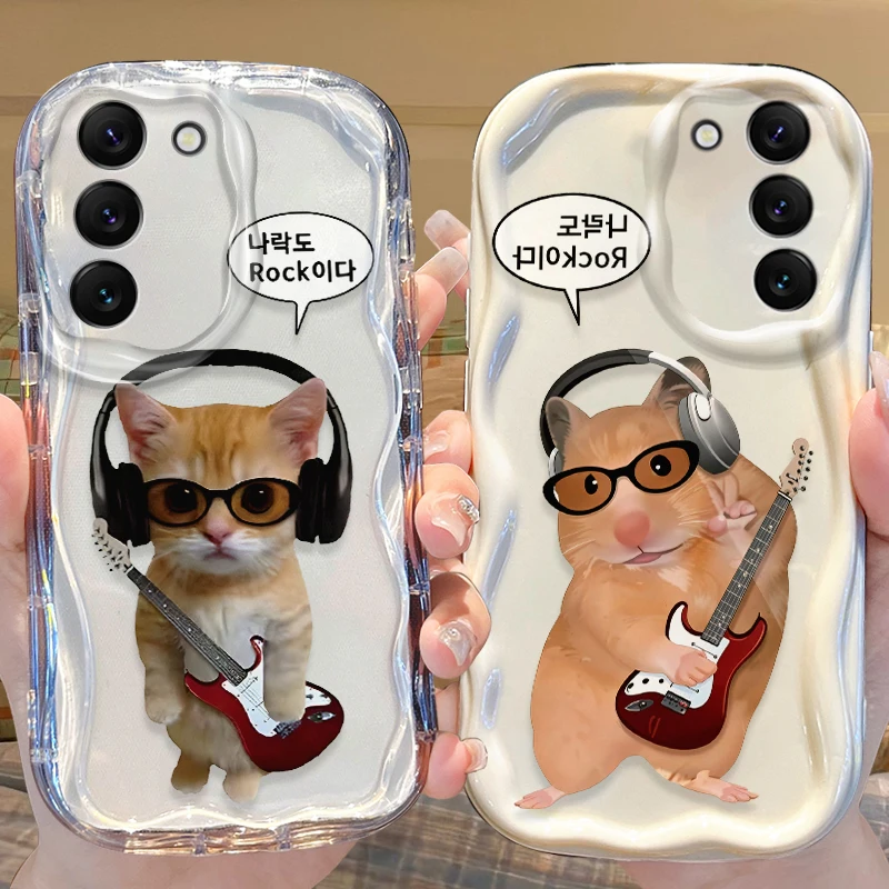 Rock Guitar Cat Case for Samsung Galaxy S26 S25 S24 Plus S23 Ultra S22 S21 S20 FE A73 A71 4G A57 A56 A55 A54 A53 5G A52 Cover