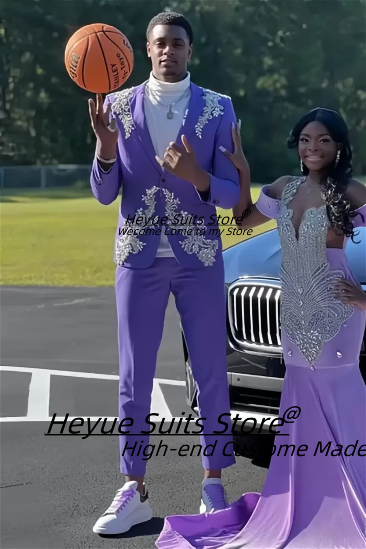 

Luxurious Purple Groom Wedding Tuxedos Customized Shiny Bead embroidery Men Suits Male Party Blazers 2 Pieces Sets Ropa Hombre