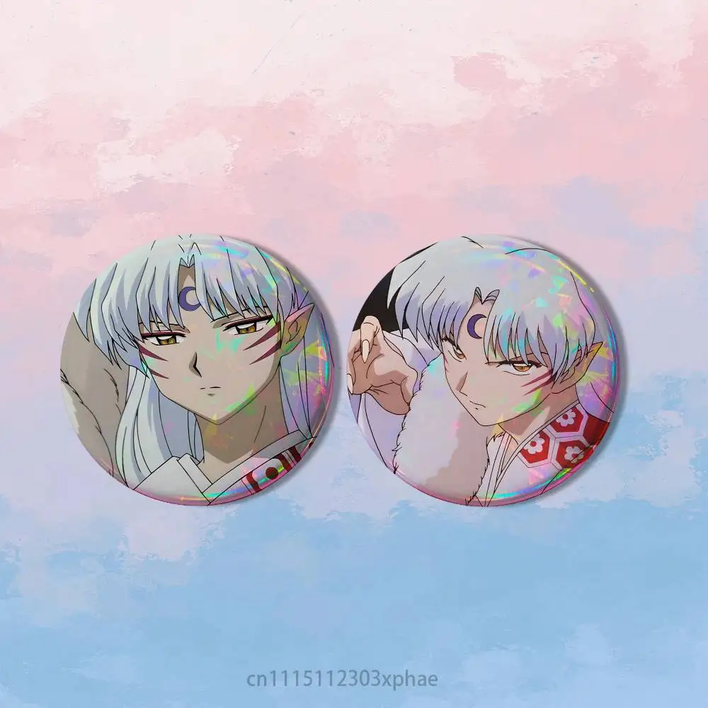 Anime Inuyasha S-Sesshoumaru HD Print Round Lapel Pins Pretty Derby 2 piece set Round Display Brooches Brooch Badges