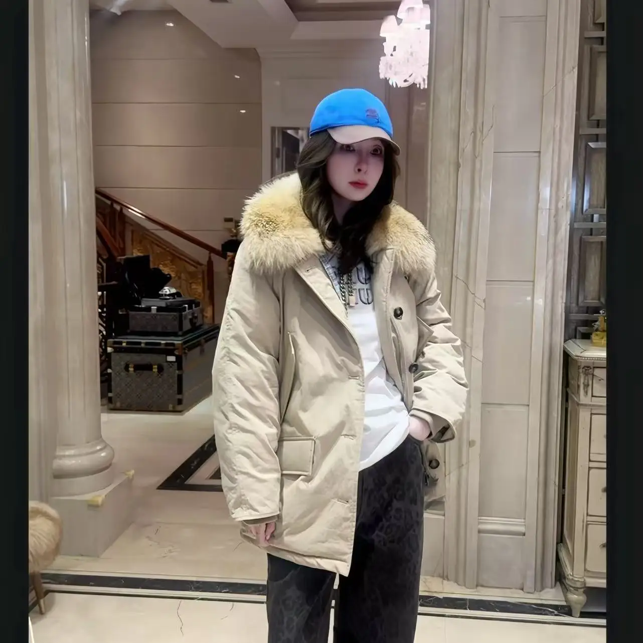 

Пуховик-парка женская с отстегивающимся меховым воротником, повседневное теплое пальто, новинка зимы 2025, бренд Tagkita, 100% пуховое наполнение