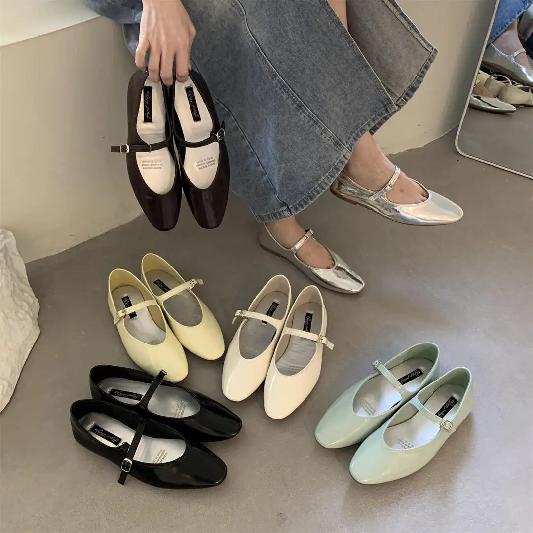 Women Flats Mary Jane Ballet Shoes Female Square Toe Female Ballets Shallow Ladies Casual Soft Mary Jane Shoes Outdoor Dress Fla