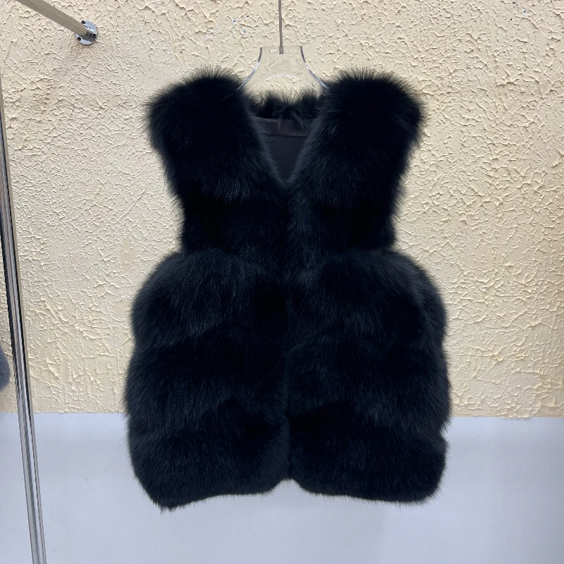 2025 New Natural Real Fox Fur Vest Autumn Winter Warm Women's Coat Thick Fur Waistcoat Luxury Female Jackets Streetwear Clothing