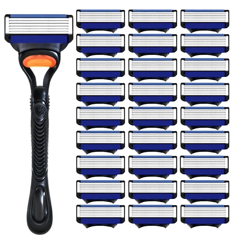 Men's Manual Razor Safety Razor with 6-Layer Stainless Steel Hair Removal Knife, Replaceable Razor Head, Razor Tools