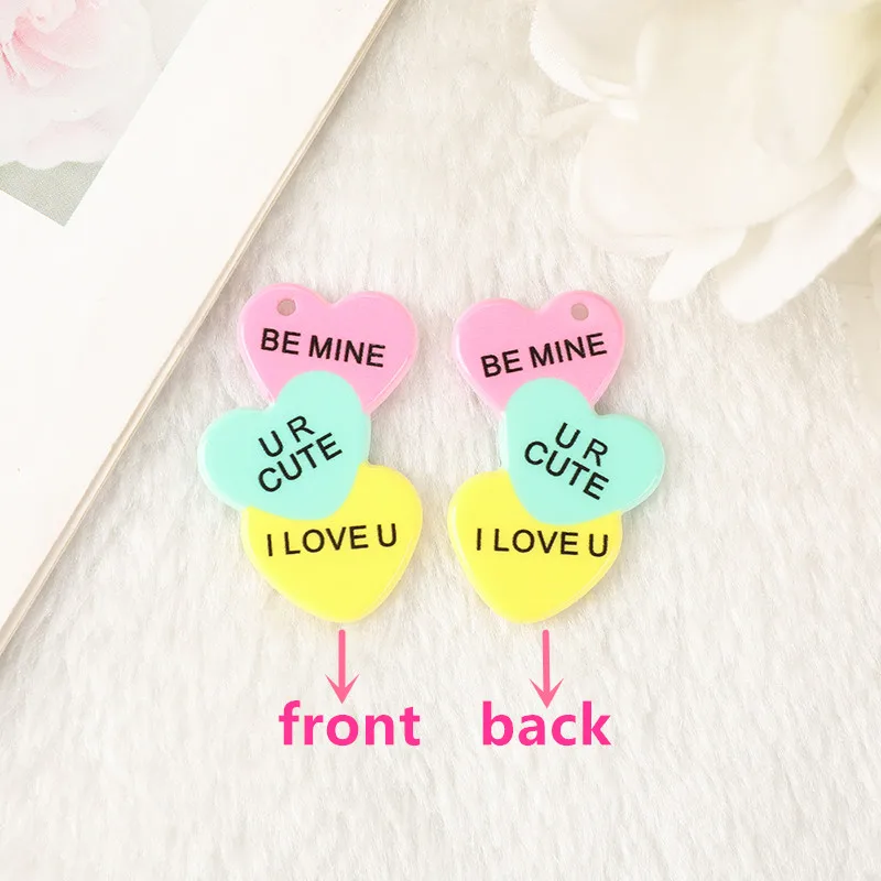 8Pcs Valentine Charms Creative Acrylic Heart Jewlery Findings For Necklace Keychain DIY Making