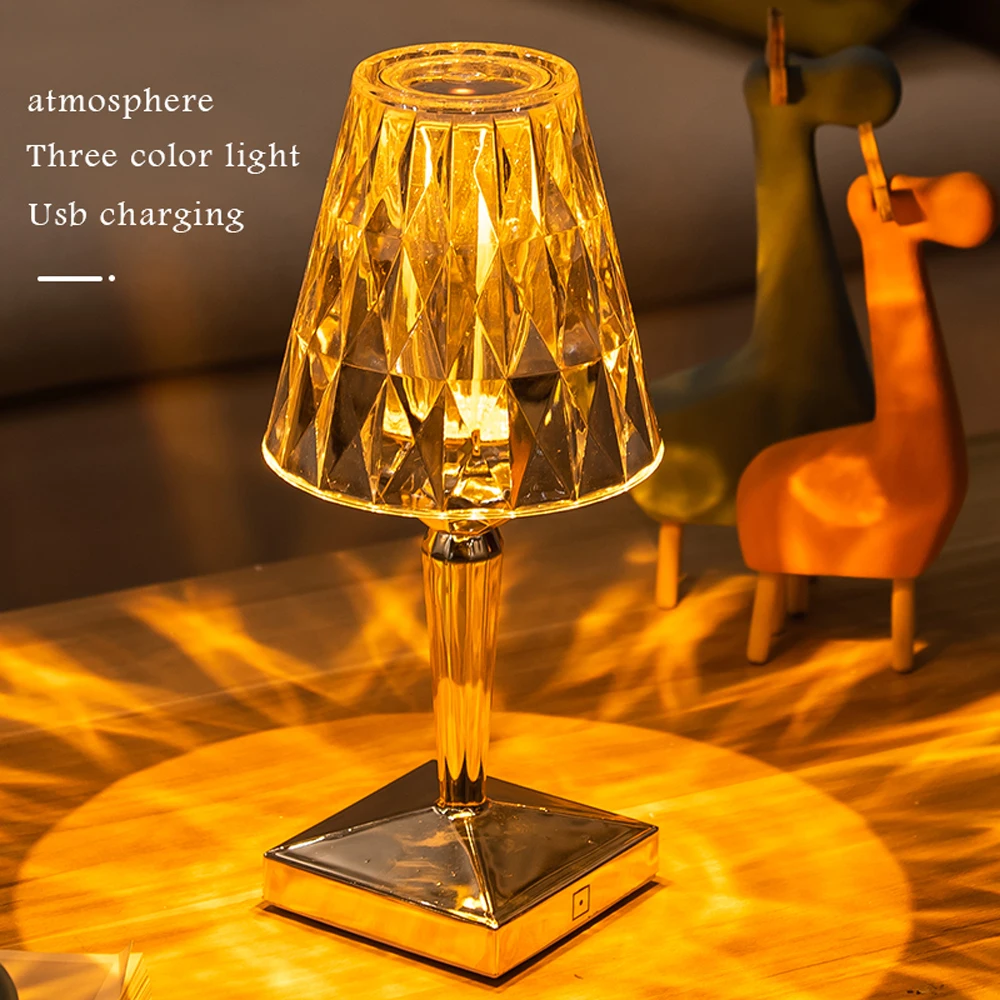 Touch Diamond lampada da tavolo USB ricaricabile acrilico Decor Table Light camera da letto comodino Bar lampada da scrivania in cristallo LED Light Night