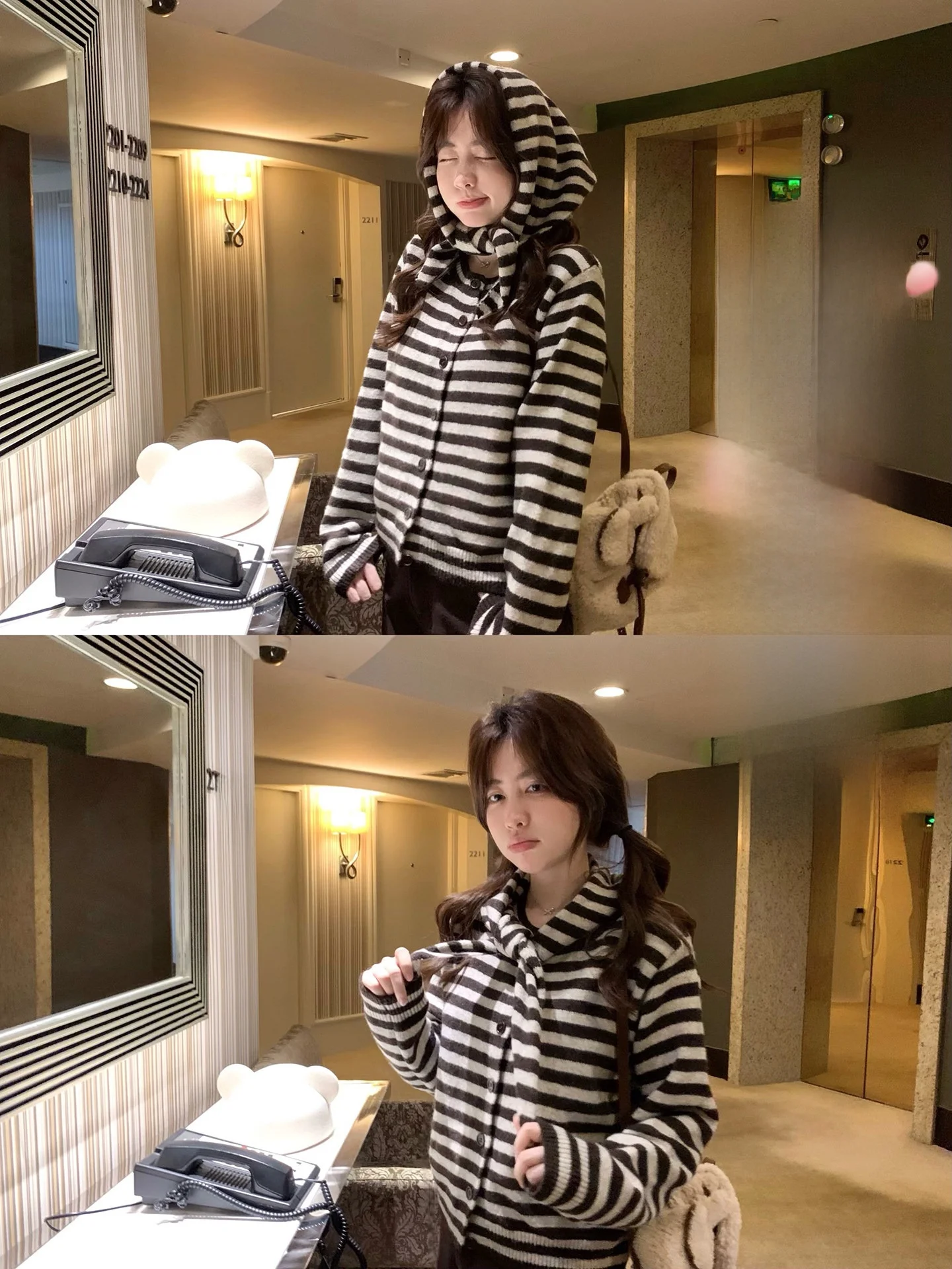 

Комплект из двух предметов PtonUmi: вязаный топ с круглым вырезом и брюки в полоску, женский, свободный крой, длинный рукав, осенне-зимняя мода