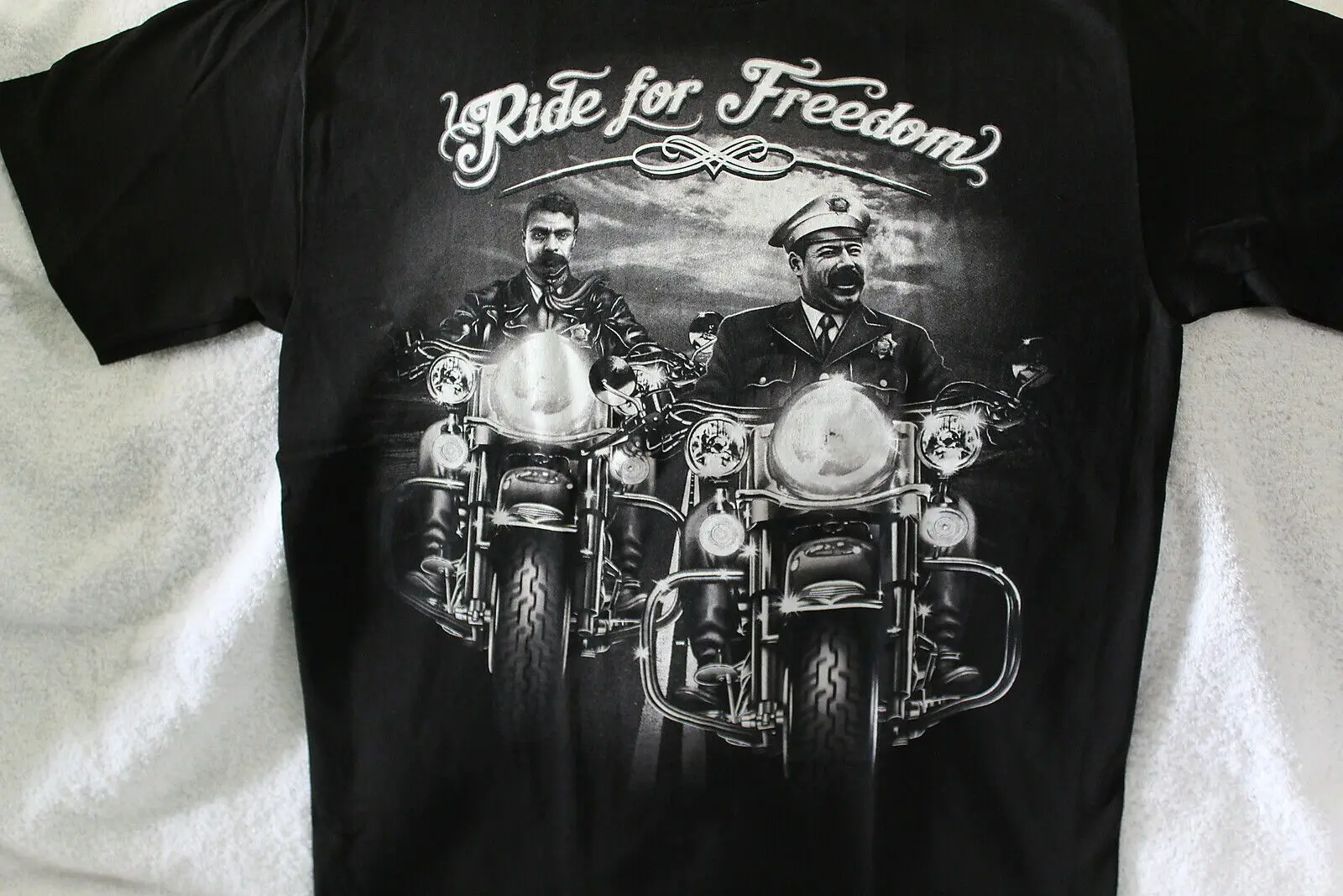 

Vintage PANCHO VILLA AND EMILIANO ZAPATA MOTORCYCLE RIDE FOR FREEDOM Men's 100% Cotton Casual T-shirts Loose Top Size S-3XL