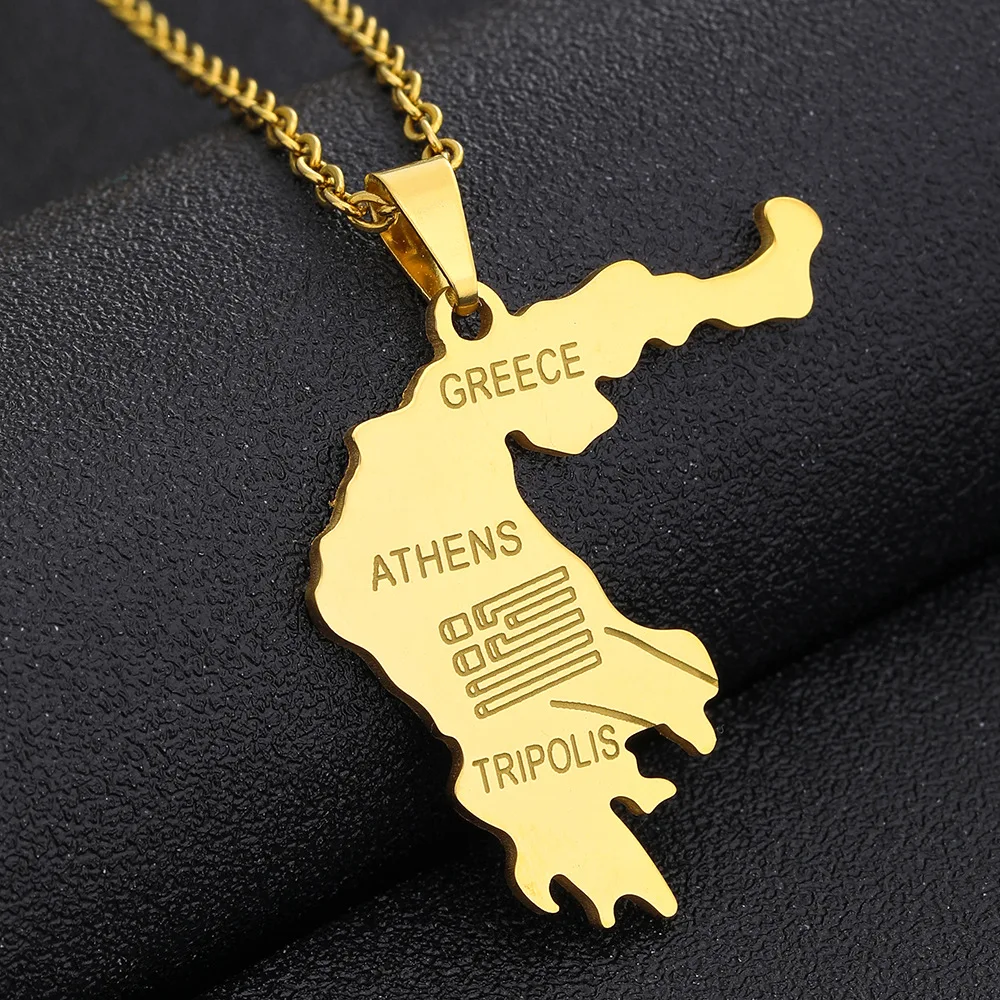 Cross-border hot-selling Greece map necklace men and women ethnic style geometric titanium steel pendant couple necklace tide ac