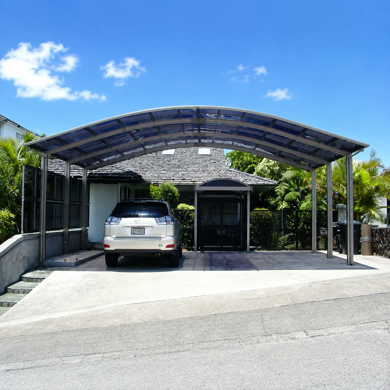 Anti-hail Reinforced Aluminium Carport Transparent PC Roof Wind Snow Resistant Villa Parking Shelter Powder Coated Alloy Frame