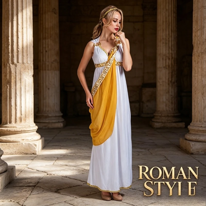 Women's Roman Goddess Halloween Costume White Cosplay Party Stage Performance Roman Women Cosplay Costume