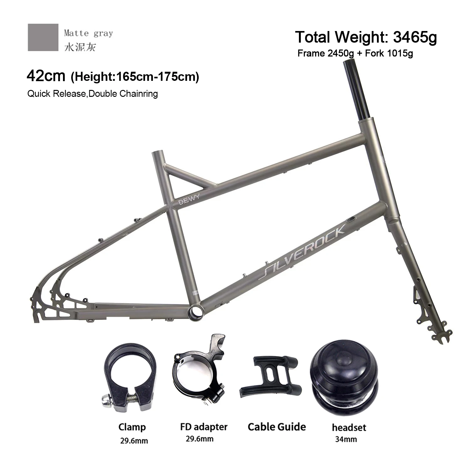 SILVEROCK DEWY Chrom-Fahrradrahmen 20" 406 451 Gravel Minivelo Scheibenbremse 2.2 Reifen Urban Adult Classic Bike Matte Grey Frameset
