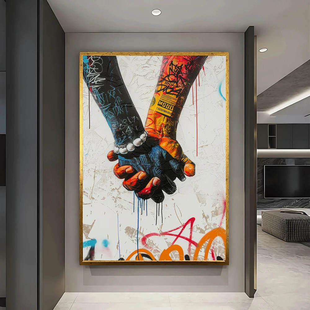 

Famous Banksy Love And Kissing Graffiti Canvas Painting Heart Quote Comic Poster Print Colorful Wall Art Living Room Home Decor