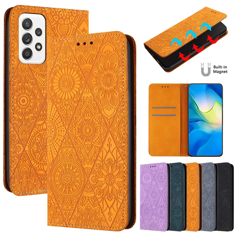 

A13 A73 A53 5G Case For Samsung Galaxy A 53 A73 A13 A33 A23 A54 A34 A14 A04S Phone Cover Mandala Totem Leather Flip Magnet Case